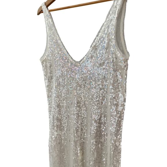 Zara Sleeveless V Neck Sequined Maxi Dress White Size XS - Picture 6 of 11